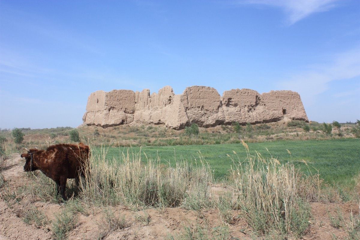 Kyzyl-Kala, the Red Fortress, rising from the desert floor near Toprak-Kala in Khorezm