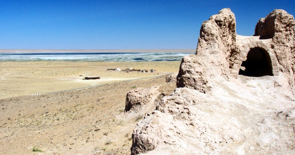 Yurt camp beside Ayaz Lake in the Khorezm desert, where the Overnight tour stays